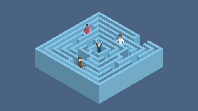Team finding its way in a maze